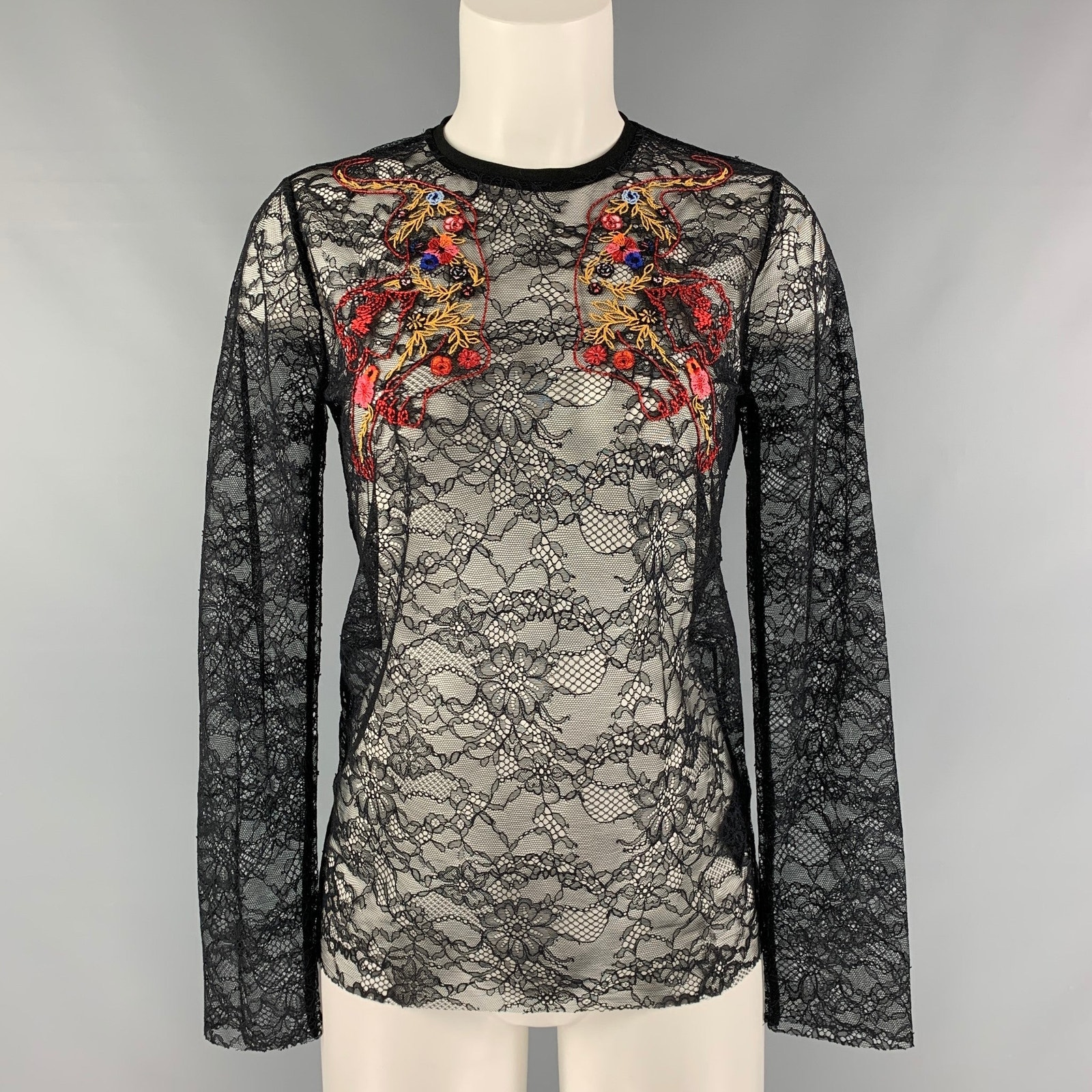 Sandro Size S Black Lace Polyamide Long Sleeve Dress Top